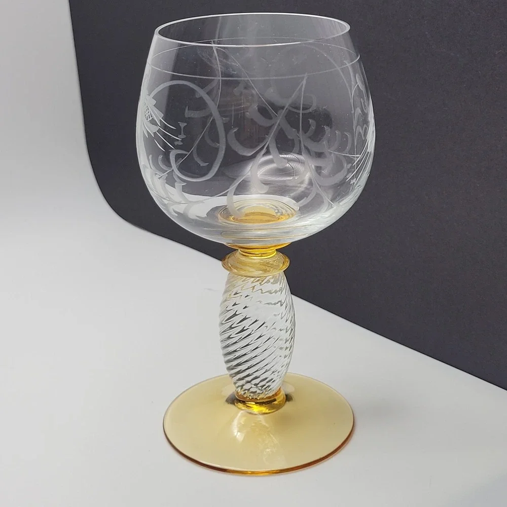 Theresienthal Pieroth Romer Twisted Stem Wine/Cordial Glass 1970s Germany Etched